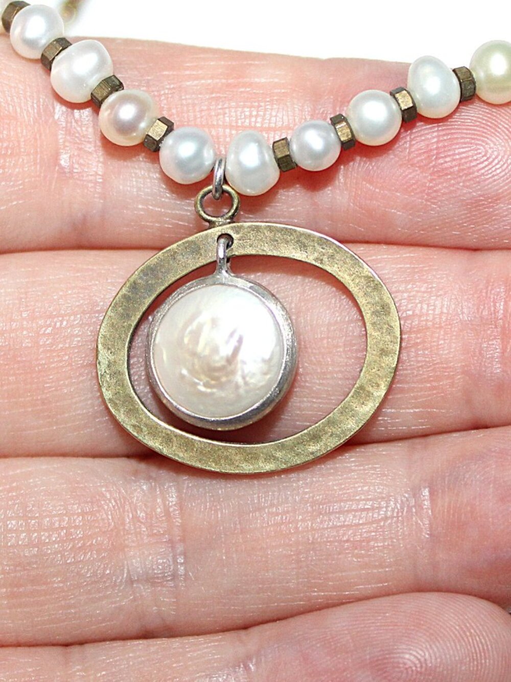 Silpada Go Coastal Sterling Brass Pearl & Bead Pendant Necklace N1894 - Picture 6 of 6